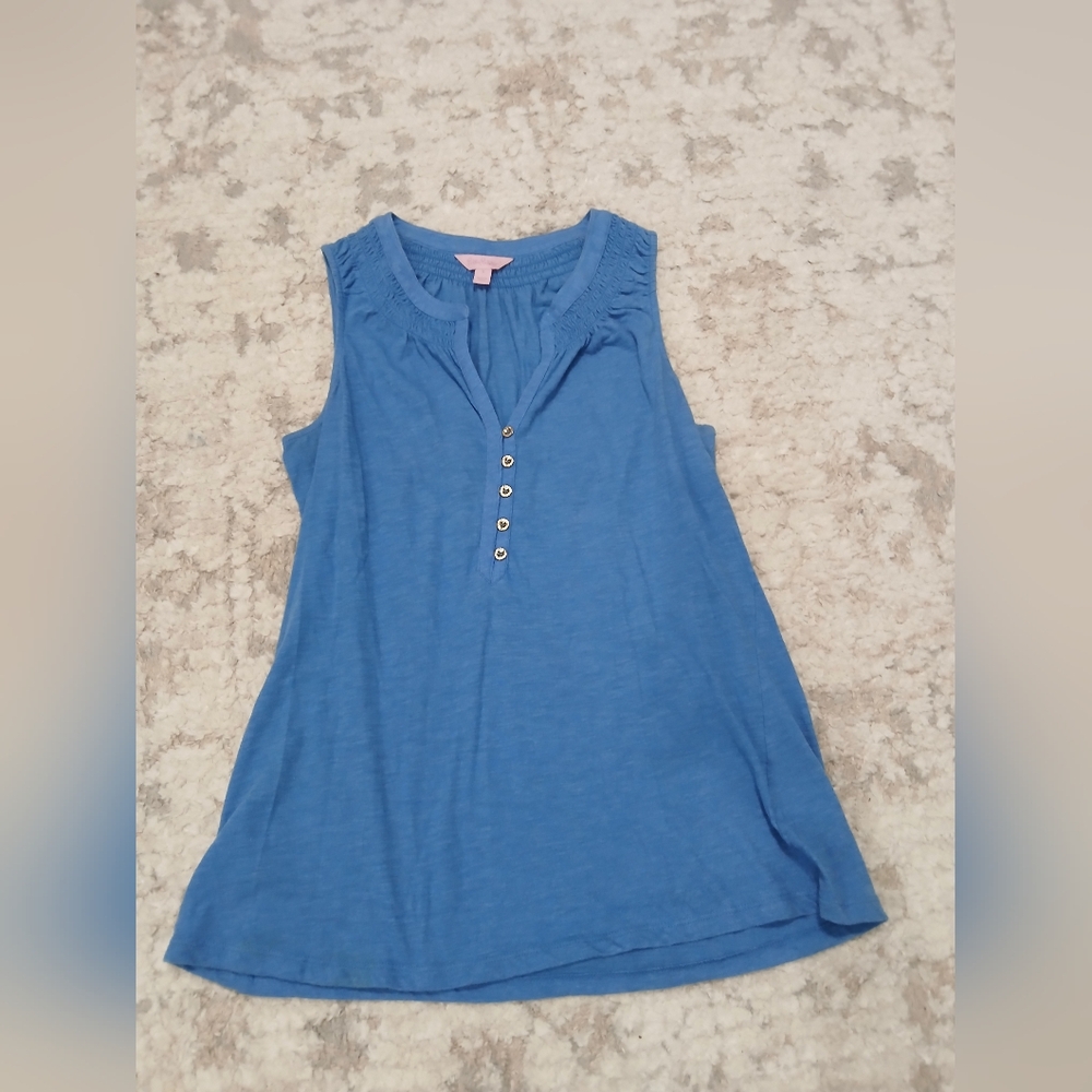 Lilly Pulitzer Blue Women's Quater Button Up Shirt ~ Size S